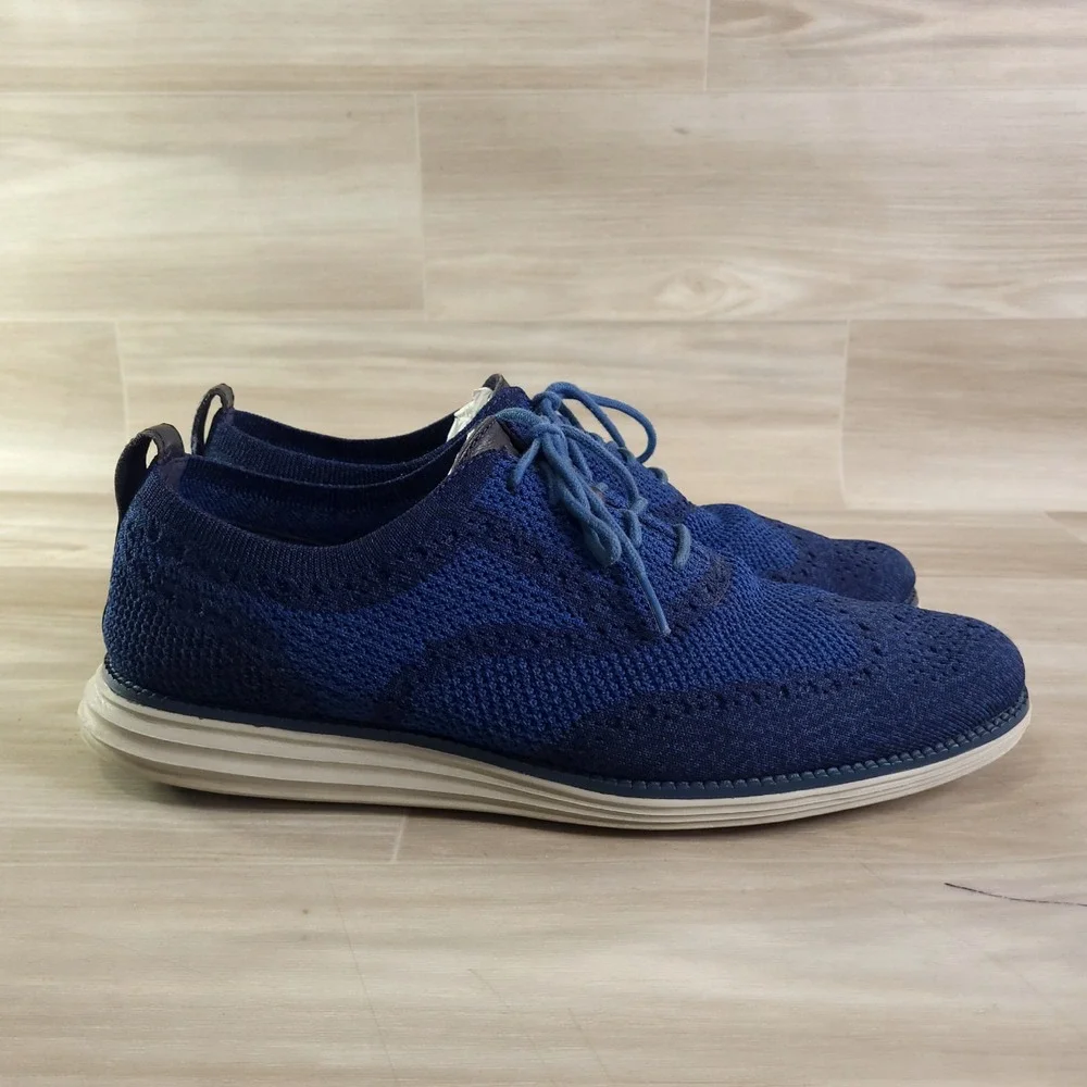 Cole Haan Zerogrand Stitchlite Oxford Mens 10 Blue Knit Wingtip C28446 Golf